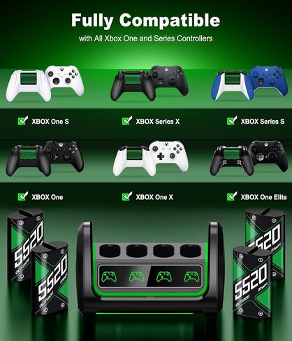 Rechargeable Battery Pack for Xbox One/Xbox Series X|S, 4 x 4080mWh Rechargeable Batteries for Xbox, Controller Battery with Charger Station for XboxOne S|X/Elite, Light Control in Saudi Arabia