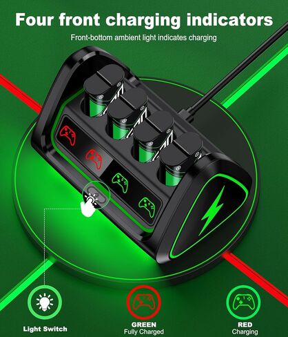 Rechargeable Battery Pack for Xbox One/Xbox Series X|S, 4 x 4080mWh Rechargeable Batteries for Xbox, Controller Battery with Charger Station for XboxOne S|X/Elite, Light Control in Saudi Arabia