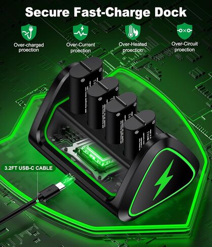 Rechargeable Battery Pack for Xbox One/Xbox Series X|S, 4 x 4080mWh Rechargeable Batteries for Xbox, Controller Battery with Charger Station for XboxOne S|X/Elite, Light Control in Saudi Arabia