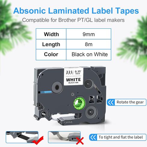 Absonic 10-Pack Tze-121 9mm 0.35 Black on Clear Label Tape Compatible for Brother Tze121 Tz121 Tz-121 P Touch Label Tape 9mm Laminated Clear Tze Tz Tape 3/8 Inch for PTD210 PTD220 PTD410 PTH110 PTD200 in Saudi Arabia