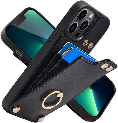 LAMEEKU Wallet Case Compatible with iPhone 14 Pro Max, Leather Case with Card Holder, 360°Rotation Ring Kickstand, RFID Blocking Protective Case Designed for Apple iPhone 14 Pro Max 6.7'' Beige (2022) in Saudi Arabia