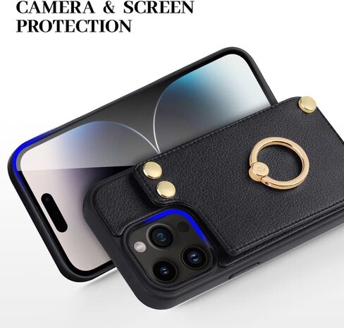 LAMEEKU Wallet Case Compatible with iPhone 14 Pro Max, Leather Case with Card Holder, 360°Rotation Ring Kickstand, RFID Blocking Protective Case Designed for Apple iPhone 14 Pro Max 6.7'' Beige (2022) in Saudi Arabia