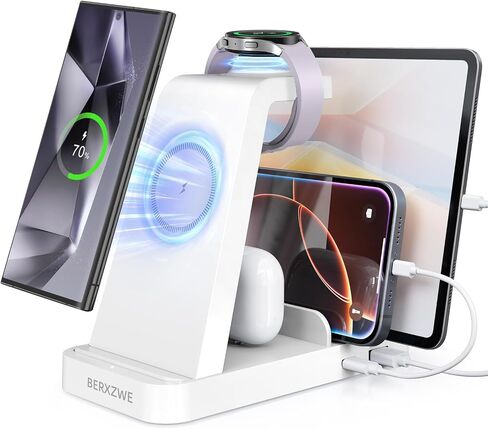 Wireless Charger for Samsung, 5 in 1 Wireless Charging Station for Samsung, Charger Dock Stand for Samsung Galaxy Watch Ultra 7 6 5 4 3,Galaxy S24 Ultra S23 S22 S21,Note 20 10 Z Fold,Galaxy Buds,Black in Saudi Arabia