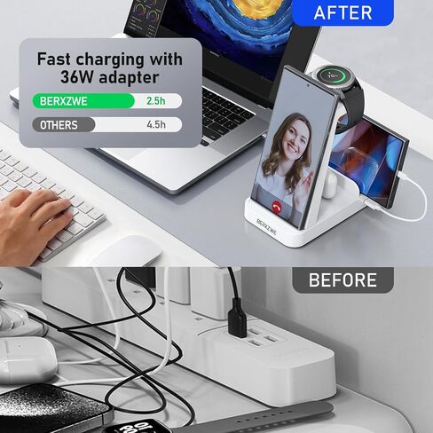 Wireless Charger for Samsung, 5 in 1 Wireless Charging Station for Samsung, Charger Dock Stand for Samsung Galaxy Watch Ultra 7 6 5 4 3,Galaxy S24 Ultra S23 S22 S21,Note 20 10 Z Fold,Galaxy Buds,Black in Saudi Arabia