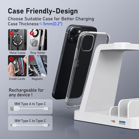 Wireless Charger for Samsung, 5 in 1 Wireless Charging Station for Samsung, Charger Dock Stand for Samsung Galaxy Watch Ultra 7 6 5 4 3,Galaxy S24 Ultra S23 S22 S21,Note 20 10 Z Fold,Galaxy Buds,Black in Saudi Arabia