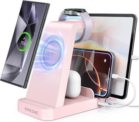 Wireless Charger for Samsung, 5 in 1 Wireless Charging Station for Samsung, Charger Dock Stand for Samsung Galaxy Watch Ultra 7 6 5 4 3,Galaxy S24 Ultra S23 S22 S21,Note 20 10 Z Fold,Galaxy Buds,Black in Saudi Arabia