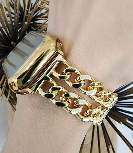 DSAAplus Compatible With Apple Watch Band 38mm 40mm 41mm 42mm 44mm 45mm 46mm 49mm,Stainless Steel Metal Gold Chain Cowboy Style Replacement iWatch Series1/2/3/4/5/6/7/8/9/10/SE/Ultra Strap Wristband in Saudi Arabia