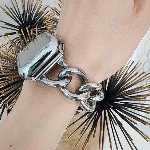 DSAAplus Compatible With Apple Watch Band 38mm 40mm 41mm 42mm 44mm 45mm 46mm 49mm,Stainless Steel Metal Gold Chain Cowboy Style Replacement iWatch Series1/2/3/4/5/6/7/8/9/10/SE/Ultra Strap Wristband in Saudi Arabia