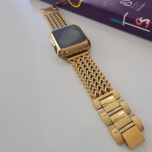 DSAAplus Compatible With Apple Watch Band 38mm 40mm 41mm 42mm 44mm 45mm 46mm 49mm,Stainless Steel Metal Gold Chain Cowboy Style Replacement iWatch Series1/2/3/4/5/6/7/8/9/10/SE/Ultra Strap Wristband in Saudi Arabia