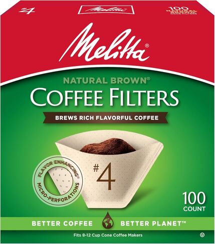 Melitta #4 Cone Coffee Filters, Unbleached Natural Brown, 100 Count (Pack of 3) 300 Total Filters Count - Packaging May Vary in Kuwait