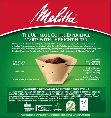 Melitta #4 Cone Coffee Filters, Unbleached Natural Brown, 100 Count (Pack of 3) 300 Total Filters Count - Packaging May Vary in Kuwait