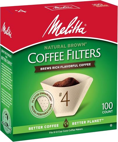 Melitta #4 Cone Coffee Filters, Unbleached Natural Brown, 100 Count (Pack of 3) 300 Total Filters Count - Packaging May Vary in Kuwait