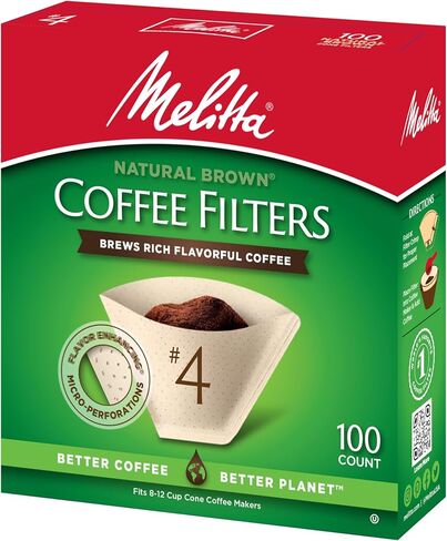 Melitta #4 Cone Coffee Filters, Unbleached Natural Brown, 100 Count (Pack of 3) 300 Total Filters Count - Packaging May Vary in Kuwait