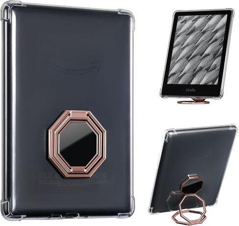 CoBak Clear Case for All-New Kindle Paperwhite 11th Gen 2021 & Signature Edition(6.8") - Lightweight Silicone Back Cover with Hand Strap Finger Grip Holder, Folding Stand Metal Ring Closure in Kuwait