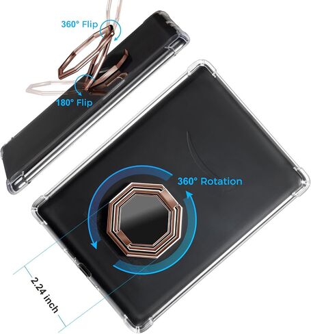 CoBak Clear Case for All-New Kindle Paperwhite 11th Gen 2021 & Signature Edition(6.8") - Lightweight Silicone Back Cover with Hand Strap Finger Grip Holder, Folding Stand Metal Ring Closure in Kuwait