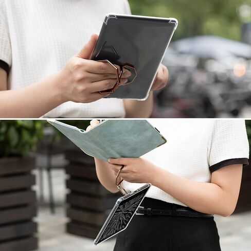 CoBak Clear Case for All-New Kindle Paperwhite 11th Gen 2021 & Signature Edition(6.8") - Lightweight Silicone Back Cover with Hand Strap Finger Grip Holder, Folding Stand Metal Ring Closure in Kuwait