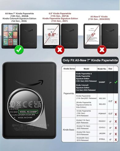 حافظة MoKo لجهاز Kindle Paperwhite الجديد مقاس 7 بوصات الجيل الثاني عشر 2024 وKindle Colorsoft Signature Edition 2024، غطاء خلفي شفاف خفيف الوزن للغاية من البولي كربونات مع تنبيه/غفو تلقائي، أسود لامع in Saudi Arabia