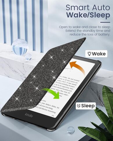 حافظة MoKo لجهاز Kindle Paperwhite الجديد مقاس 7 بوصات الجيل الثاني عشر 2024 وKindle Colorsoft Signature Edition 2024، غطاء خلفي شفاف خفيف الوزن للغاية من البولي كربونات مع تنبيه/غفو تلقائي، أسود لامع in Saudi Arabia