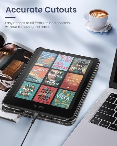 حافظة MoKo لجهاز Kindle Paperwhite الجديد مقاس 7 بوصات الجيل الثاني عشر 2024 وKindle Colorsoft Signature Edition 2024، غطاء خلفي شفاف خفيف الوزن للغاية من البولي كربونات مع تنبيه/غفو تلقائي، أسود لامع in Saudi Arabia