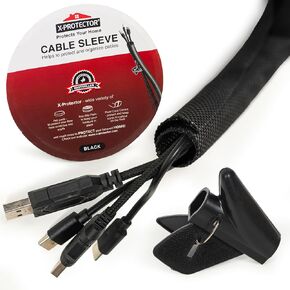 X-Protector Cable Management - 10ft x 1/2" - Fabric Cord Hider - Black Cable Organizer with Insert Tool - Ideal Wire Loom for Wire Management - Premium Cord Organizer for Desk & Other Places!