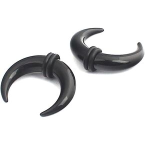 Ruifan 1Pair Black Acrylic C shape Pincher Tapers Septum Buffalo Taper Expander Pierced Nose, Nipple or Earring Ring with Black O-Rings 14G-00G