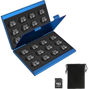 24 Card Aluminum Micro SD Card Organizer TF Card Case Double Layer Memory Card Carrying Case Micro SD/Micro SDHC Rustproof Memory Card Drop and Dust Protection Case (Blue)