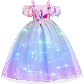 Minetom Princess Peach Costume for Girls Kids, Light up Princess Peach Dress Pink Cosplay Halloween Party Outfit