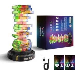 Glow in the Dark Tumbling Tower Game, Rotatable Base and Pickup Lights, Acrylic Blocks, Glowing RGB Stacking Game for Adult Kid, Indoor Board Game for Family Nights Party, Gift for Birthday Christmas