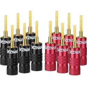 Flex Pin Colorback Banana Plugs for Spring Loaded Speaker Terminals,6 Pairs,24K Gold Plated Plugs