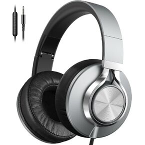 AILIHEN Headphones Wired with Microphone, Over-Ear Foldable Noise Isolation Headsets with Volume Control 3.5mm for Teens Adult Smartphones Chromebook (Grey)