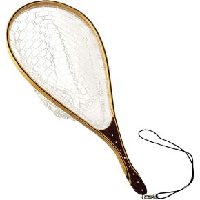 Aventik Wooden Fly Fishing Landing Net with Rubber Ghost Mesh and Magnetic Release - Catch & Release Friendly