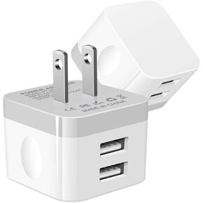Dual USB Wall Charger, 2Pack 2.4A Double USB Wall Plug iPhone Fast Charger Block Box Brick Adapter for iPhone 16 15 14 13 12 11 Pro Max XS X 8 Plus, Samsung Galaxy S24 S23 A53 A73 S22 S21 Note20 Ultra