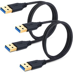 USB 3.0 Cable Male to Male, 2-Pack Braided 6ft USB to USB Cable Type A Male Double End USB Cord Compatible Hard Drive Enclosures, DVD Player, Laptop Cooler - Black … in Saudi Arabia