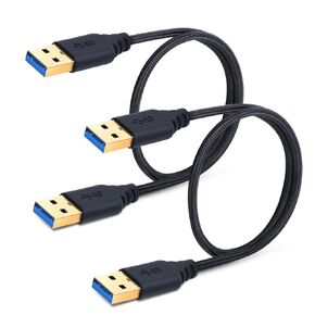 USB 3.0 Cable Male to Male, 2-Pack Braided 6ft USB to USB Cable Type A Male Double End USB Cord Compatible Hard Drive Enclosures, DVD Player, Laptop Cooler - Black …