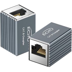 2 Pack RJ45 Coupler, Aluminum Alloy Shell, Ethernet Adapters Female to Female, 8-Pin Modular Straight Through Extender, Network Connectors for Cat8/Cat7/Cat6/Cat6a/Cat5e/Cat5 Ethernet Cable(Gray)
