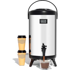 WantJoin Insulated Beverage Dispenser-75 Cup Hot&Cold water Urn for Catering-Stainless Steel Premium 12 L/3.2 Gallon Hot Drink Dispenser with Spigot for Coffee & Hot tea,Cold Milk,Water,Juice(Silver)