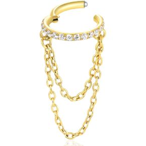 ENONTY 16G Titanium Cartilage Earrings Hoop 7mm 9mm Helix Piercing Jewelry with Single/Double/Triple Chains Hypoallergenic Hinged Clicker