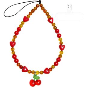 Beaded Phone Charm Strap Universal Phone Wrist Strap Beaded Cell Phone Lanyard Chain String Handmade Phone Case Accessories for Women Girls, Red