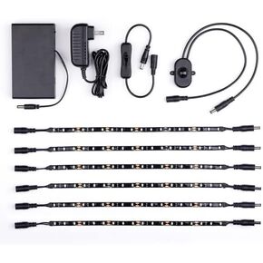Gun Storage Solutions Gun Safe Light Kits - (6) 12 Inch LED Light Strands + Motion Sensor + Manual Switch + Battery Pack + AC Plug in Adaptor