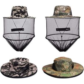 2 Pack Head Net Hat, Sun Hat Bucket Hat Fishing Hat with Hidden Net Mesh for Outdoor Lover Fishing Hiking Gardening Beekeeping Men or Women ArmyGreen