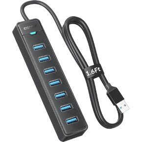 IDsonix 7 Ports USB Hub 3.0 [3.3Ft] USB Expander Hub 5 جيجابت في الثانية USB محول متعدد المنافذ، كابل USB Hub طويل للكمبيوتر الشخصي، الكمبيوتر المحمول، محرك فلاش، محرك الأقراص الصلبة المحمول، Windows/XPS، 1 متر