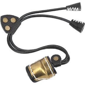 DEWIN Archery Thumb Ring Handmade Brass Leather Finger Guard Adjustable Traditional Thumb Ring Mongolian Finger Protector for Traditional Bow Shooting (Black)