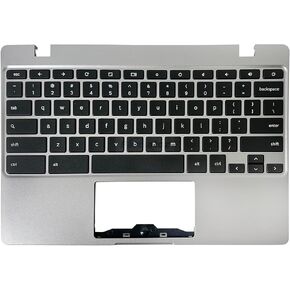 Laptop Palmrest Upper Case Top Cover with US Keyboard Assembly Replacement for Samsung Chromebook 4 XE310XBA XE310XBA-K02 BA98-01976A BA61-03989A - Silver