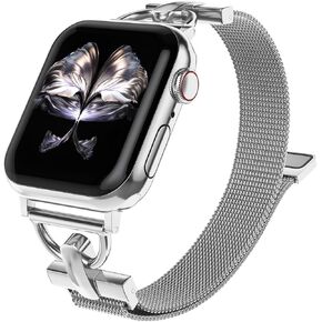 Slim Metal Band Compatible with Apple Watch Band 38/40/41/42/44/45/46/49mm, Cute Stainless Steel Magnetic Strap for iWatch Series 10/9/8/7/6/5/4/3/2/1/SE/Ultra