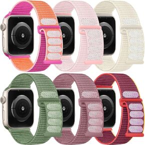 Easuny 6 Pack Soft Nylon Sport Loop Compatible with Apple Watch Band 40mm 41mm 38mm 42mm 44mm 45mm 46mm 49mm for Women Men, Braided Hook And Loop Straps for iWatch Series 10 9 8 7 6 5 4 3 2 1 SE Ultra