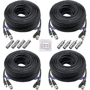 4 Pack 100Ft/30M 4K 8MP 5MP All-in-One BNC Video Power Cable, BNC Extension Surveillance Camera Wires for CCTV Camera DVR Systems (8pcs BNC Connectors, 100pcs Cable Clips Included)