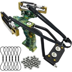 Hunting Slingshot with 6 Replacement Rubber Bands & 50 Ammo Balls Outdoor Compound Sling Shot Set for Adults