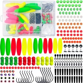 212Pcs Catfish Rigs Making Kit Including Foam Peg Floats, Fishing Rattle Bells, Bobber Stoppers, Fishing Beads, Circle Hooks Catfishing Rigs Tackle Accessories Kit