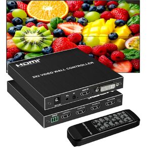 2x2 HDMI Video Wall Controller, avedio links 1080P@60Hz HDMI DVI TV Wall Processor, 1080P HDMI Video Image Processor, HDMI & DVI Input with RS232, 180 Degree Rotate,Support 2x2 1x2 1x3 1x4 2X1 3x1 4x1