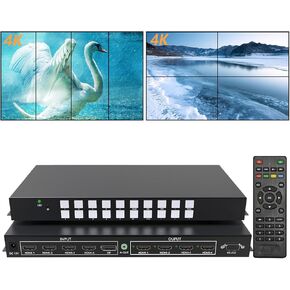 4K ICUIXIAN Video Wall Controller 2x2 4k Multi-View Seamless Matrix Switcher 4x4 Support HDMI 2.0、RS232 Software、 3.5MM Audio 、1x4 4x1 Video Wall 90-180-270° of Rotation(4x4 Matrix+2x2 Video Wall)